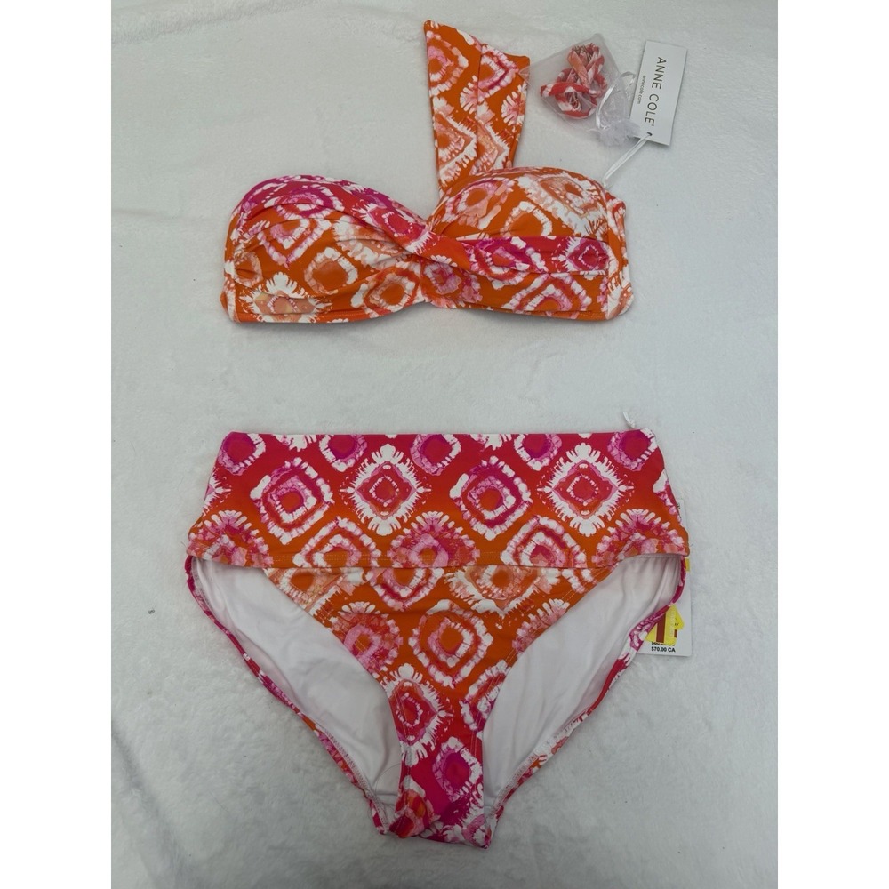 Anne Cole Women's Tie Dye Foulard Twist Bandeau Bikini Top Multi Size M $65